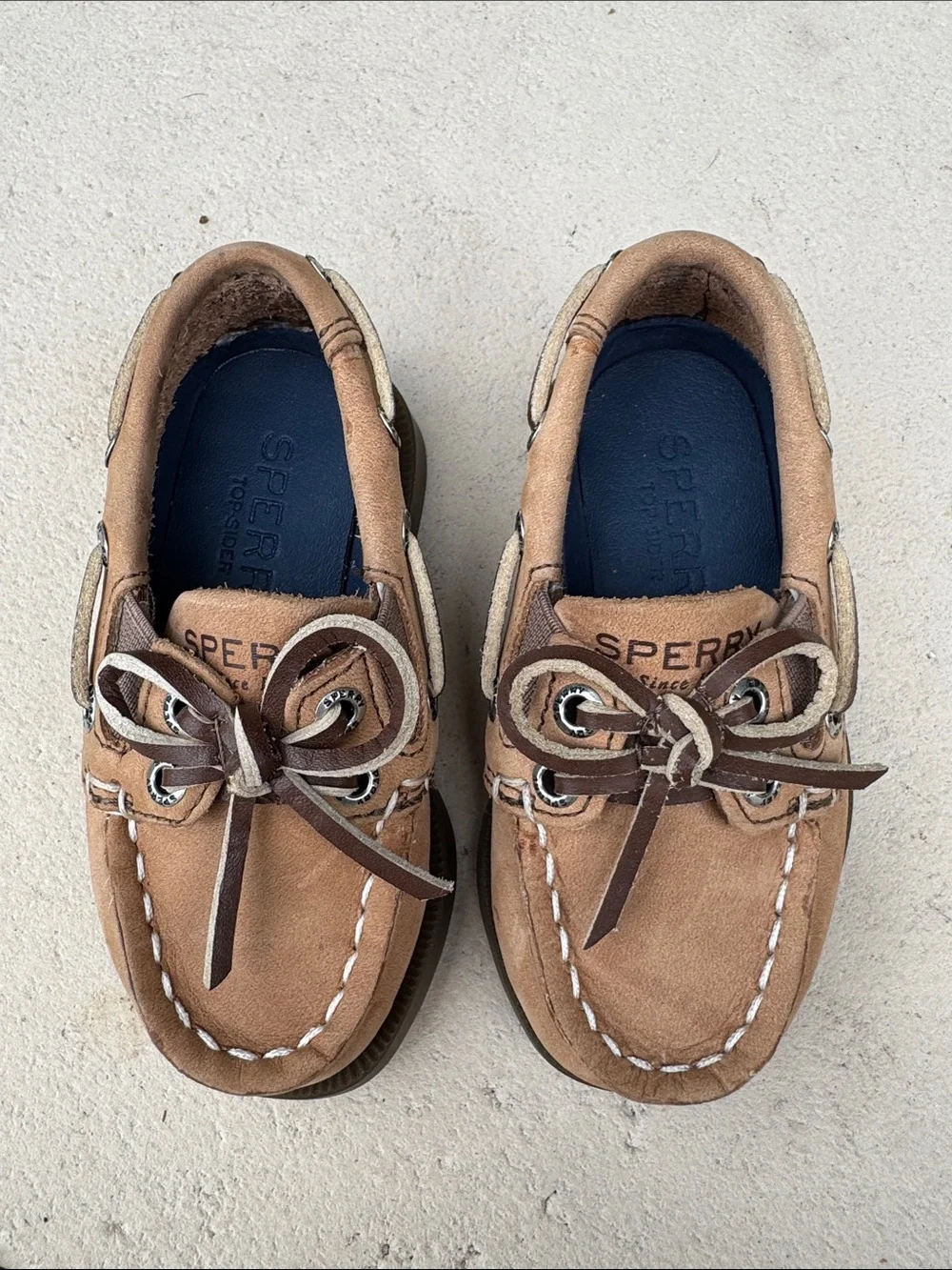 Sperry Kids Tan Suede Moccasins with Brown Laces